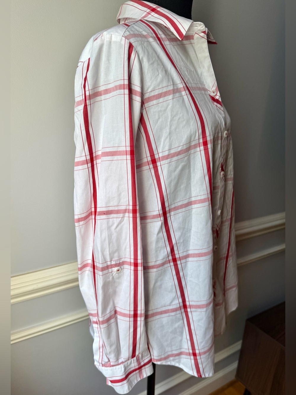 Foxcroft NYC Wrinkle Free Red White Plaid Button Front Long Sleeve Shirt 10 - Picture 3 of 10